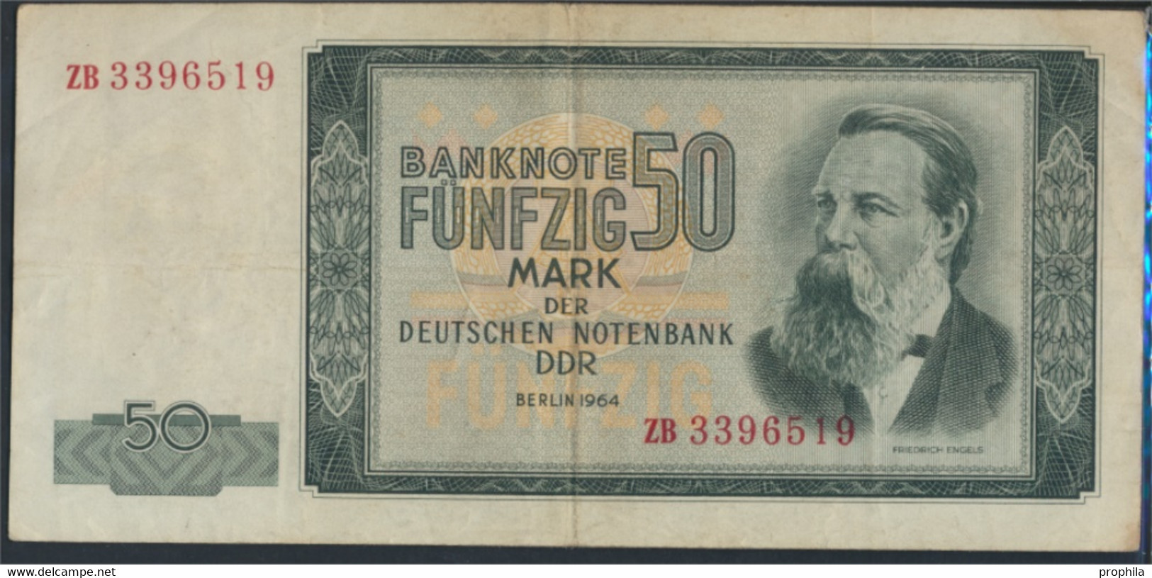 DDR Rosengb: 357b, Kontrollnummer 7stellig, Ersatznote Gebraucht (III) 1964 50 Mark (9810741 - 50 Mark