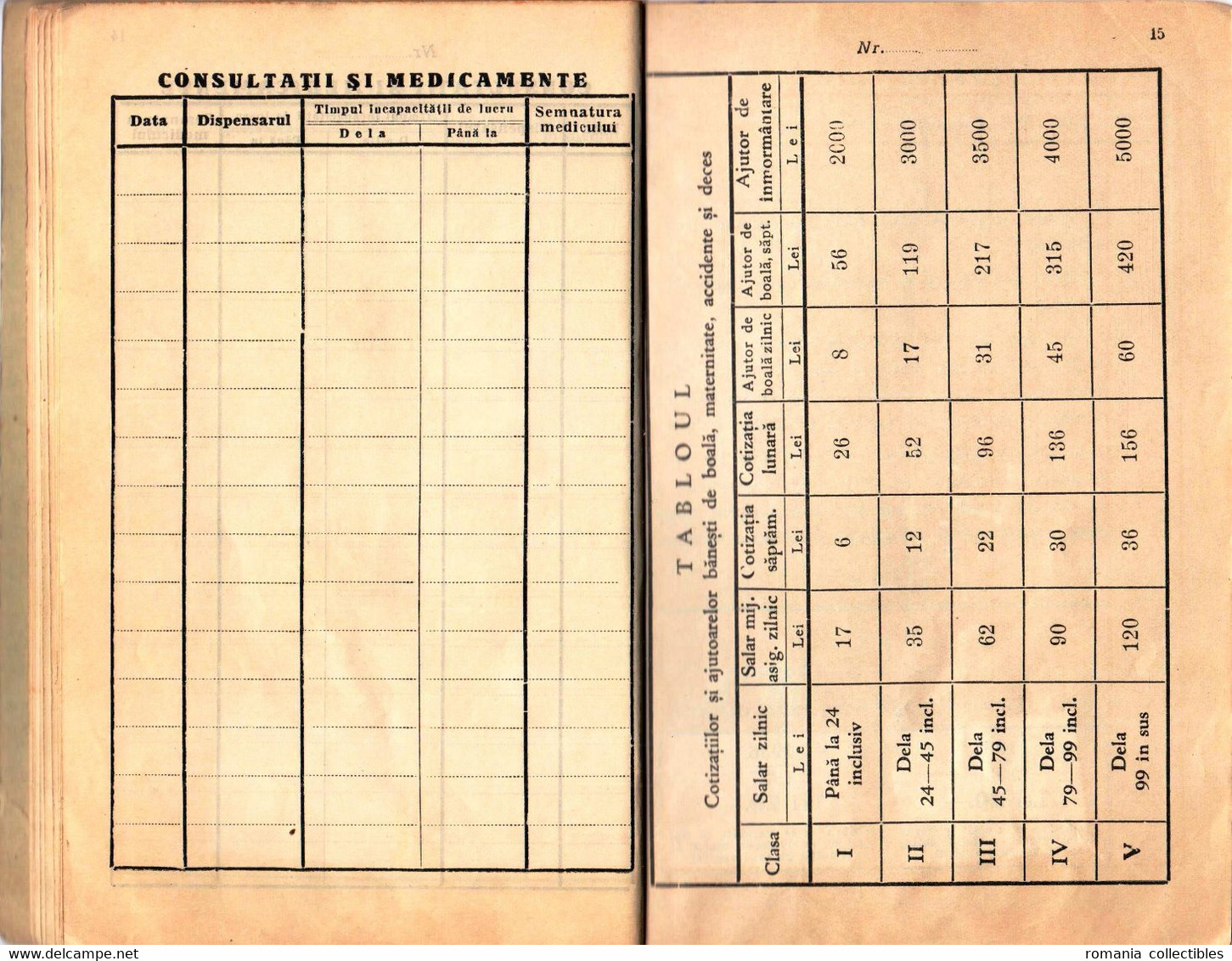 Romania, 1934, Social Insurance Member Card - Revenue Fiscal Stamps / Cinderellas