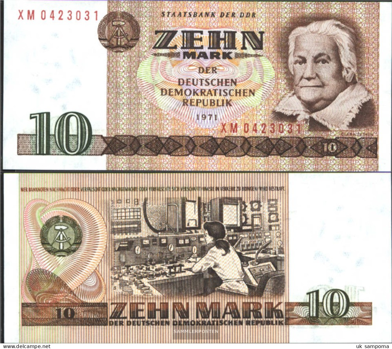 DDR Rosenbg: 359d KN 7stellig Ersatznote Used (III) 1971 10 Mark - Other & Unclassified