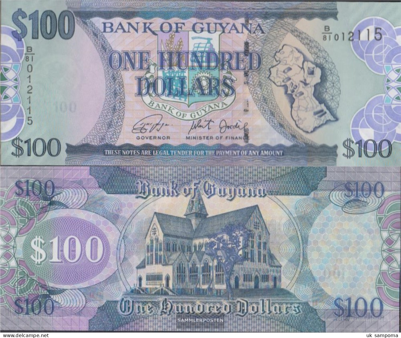 Guyana Pick-number: 36, Signature 16a Uncirculated 2019 100 Dollars - Guyana