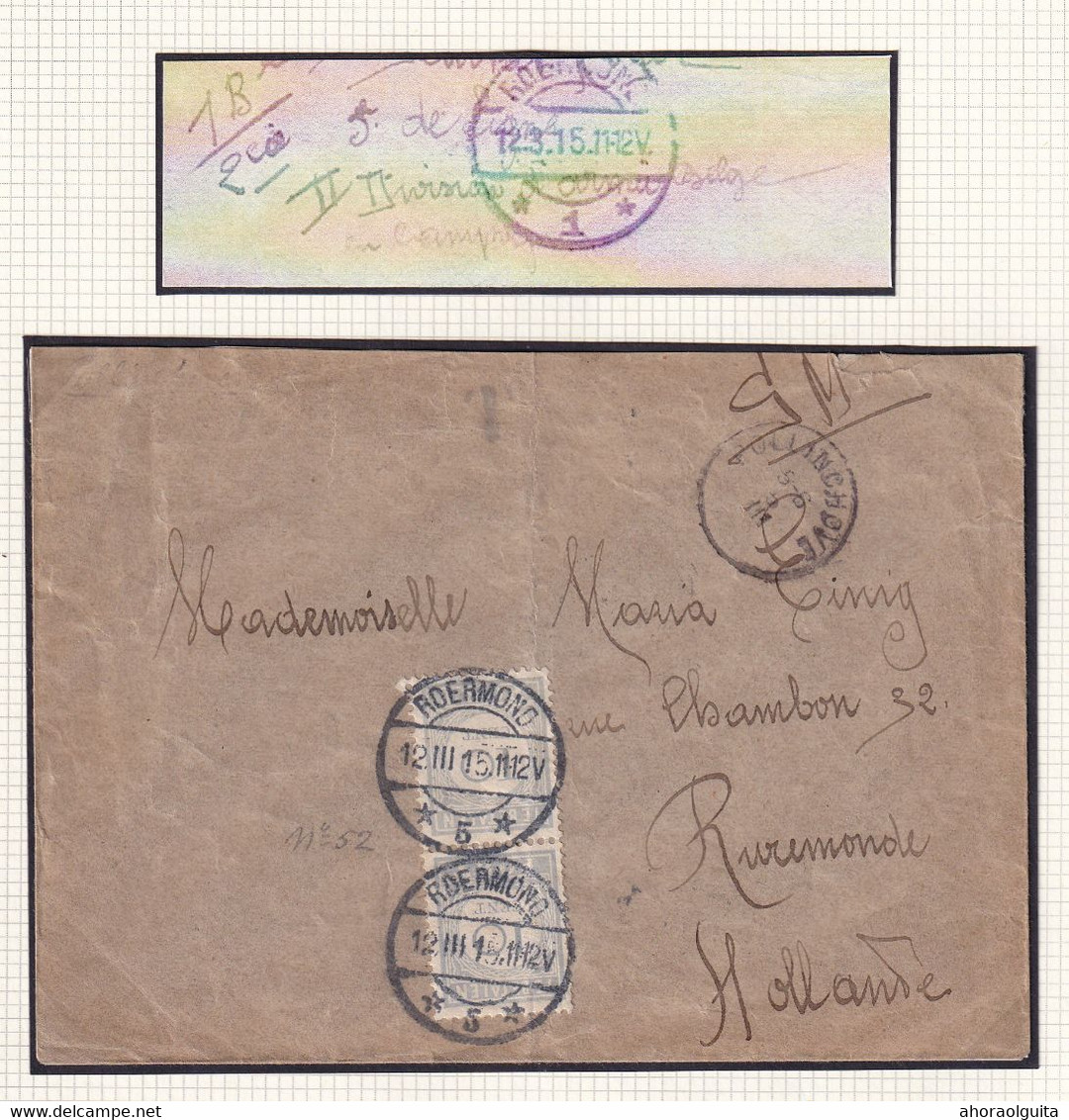 37/172 --  Enveloppe Non Affranchie POLLINCHOVE 1915 Vers ROERMOND NL - Pas De Franchise ,taxée Timbres-Taxe 2 X 10 C. - Not Occupied Zone