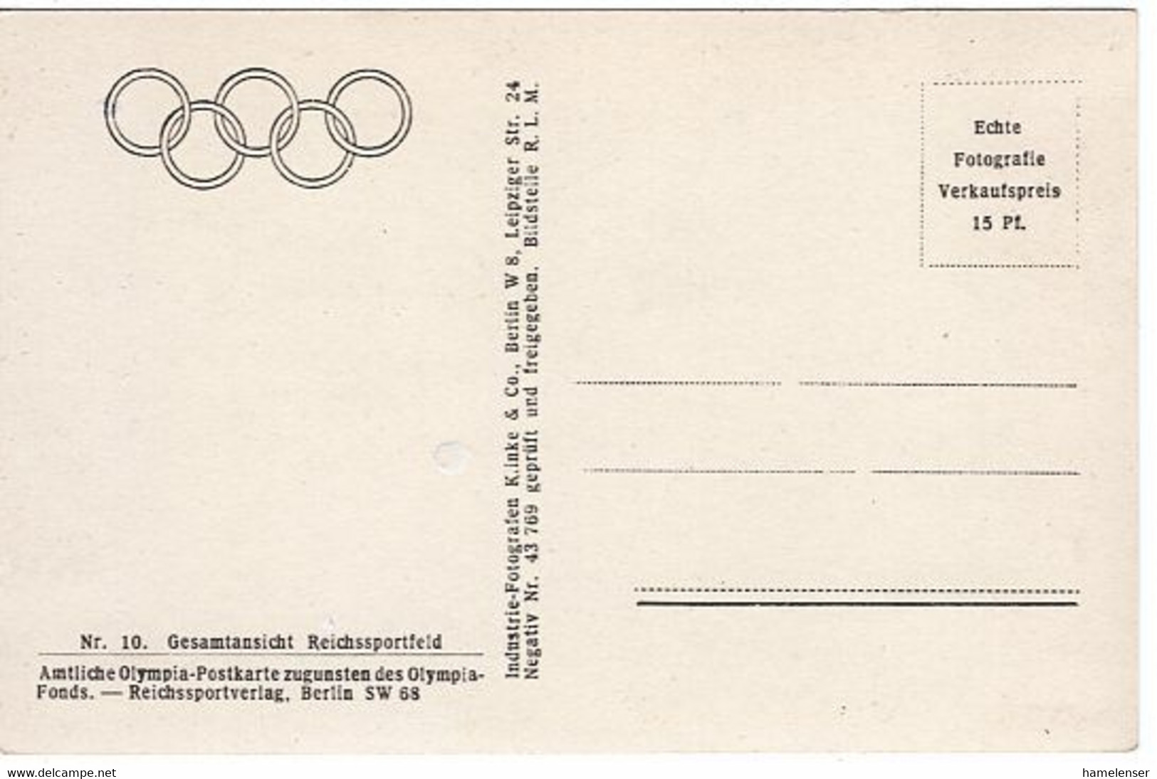 53061 - Deutsches Reich - 1936 - AnsKte "Gesamtansicht Reichssportfeld", Ungebraucht - Jeux Olympiques