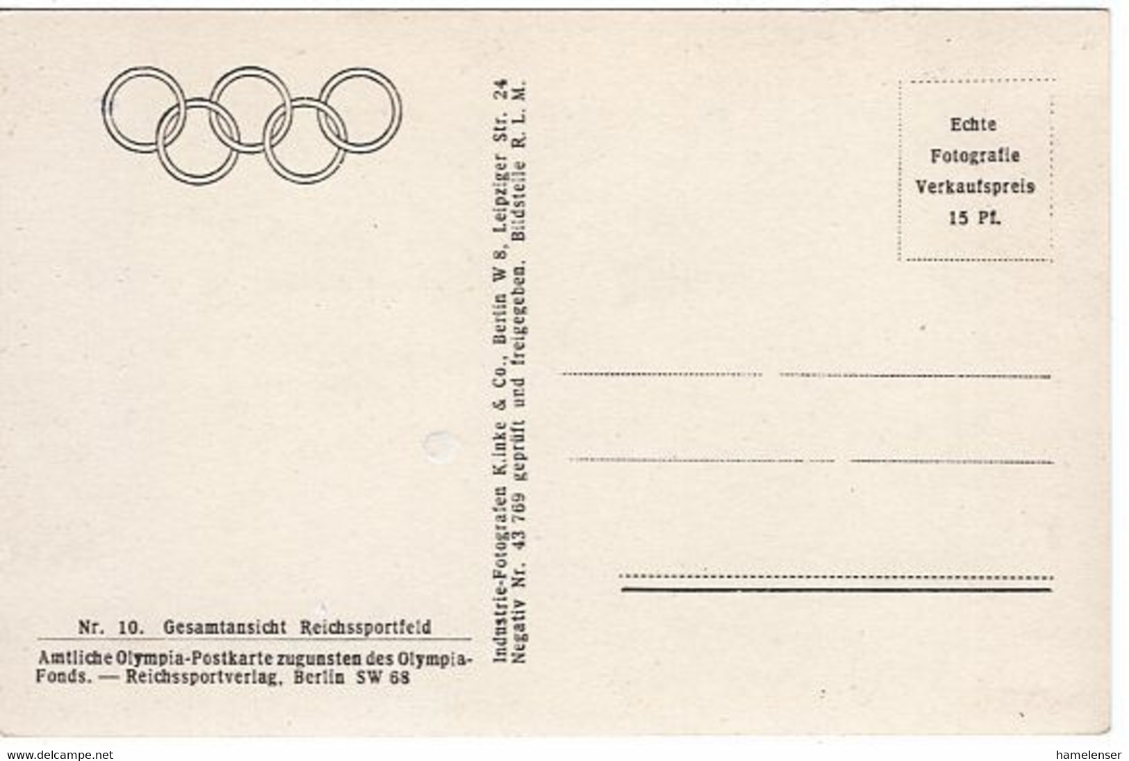 53061 - Deutsches Reich - 1936 - AnsKte "Gesamtansicht Reichssportfeld", Ungebraucht - Olympic Games