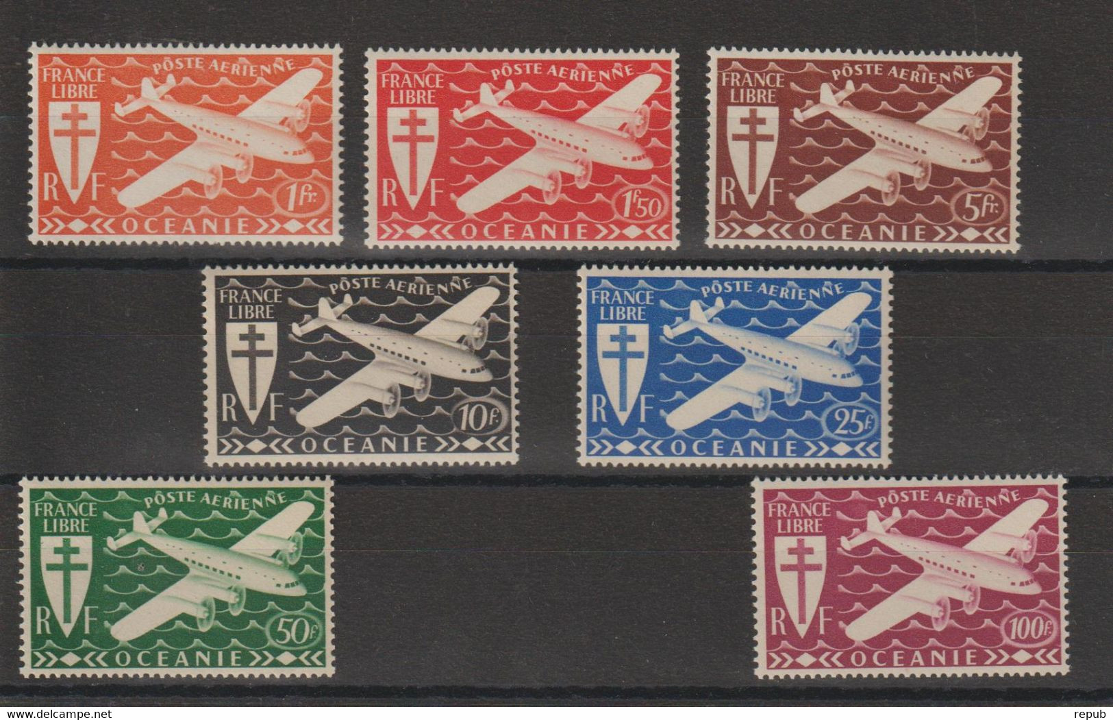 Océanie 1948 Série Londres PA  7-13, 7 Val ** MNH - Luftpost