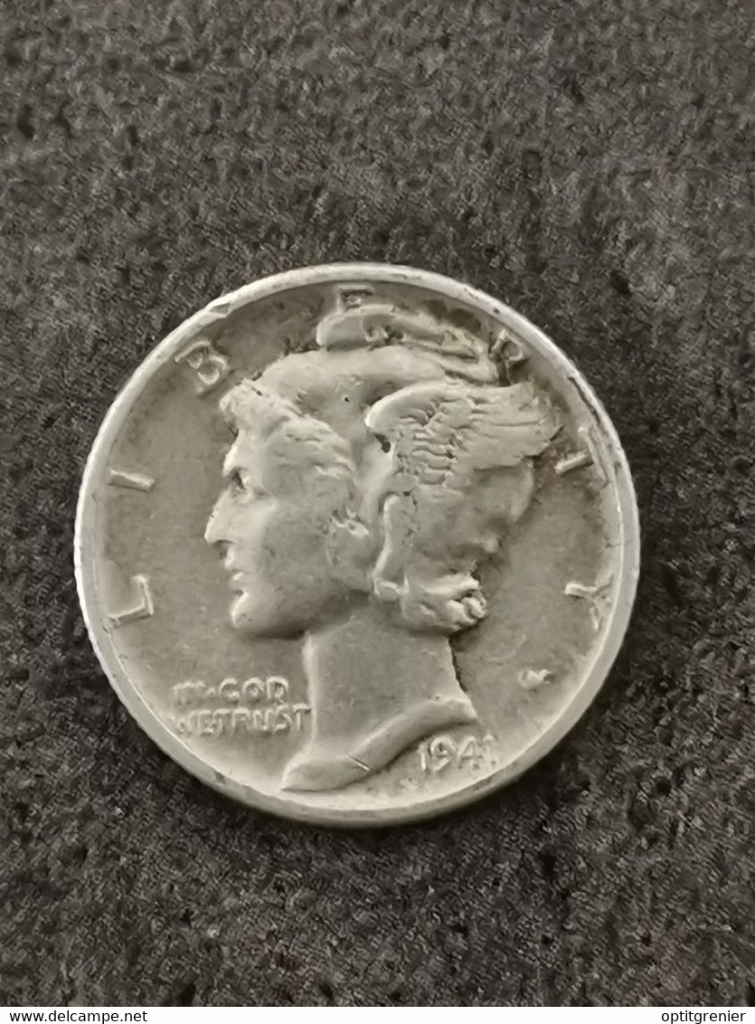 10 CENTS / 1 MERCURY DIME ARGENT 1941 PHILADELPHIE USA / SILVER - 1916-1945: Mercury (Mercure)