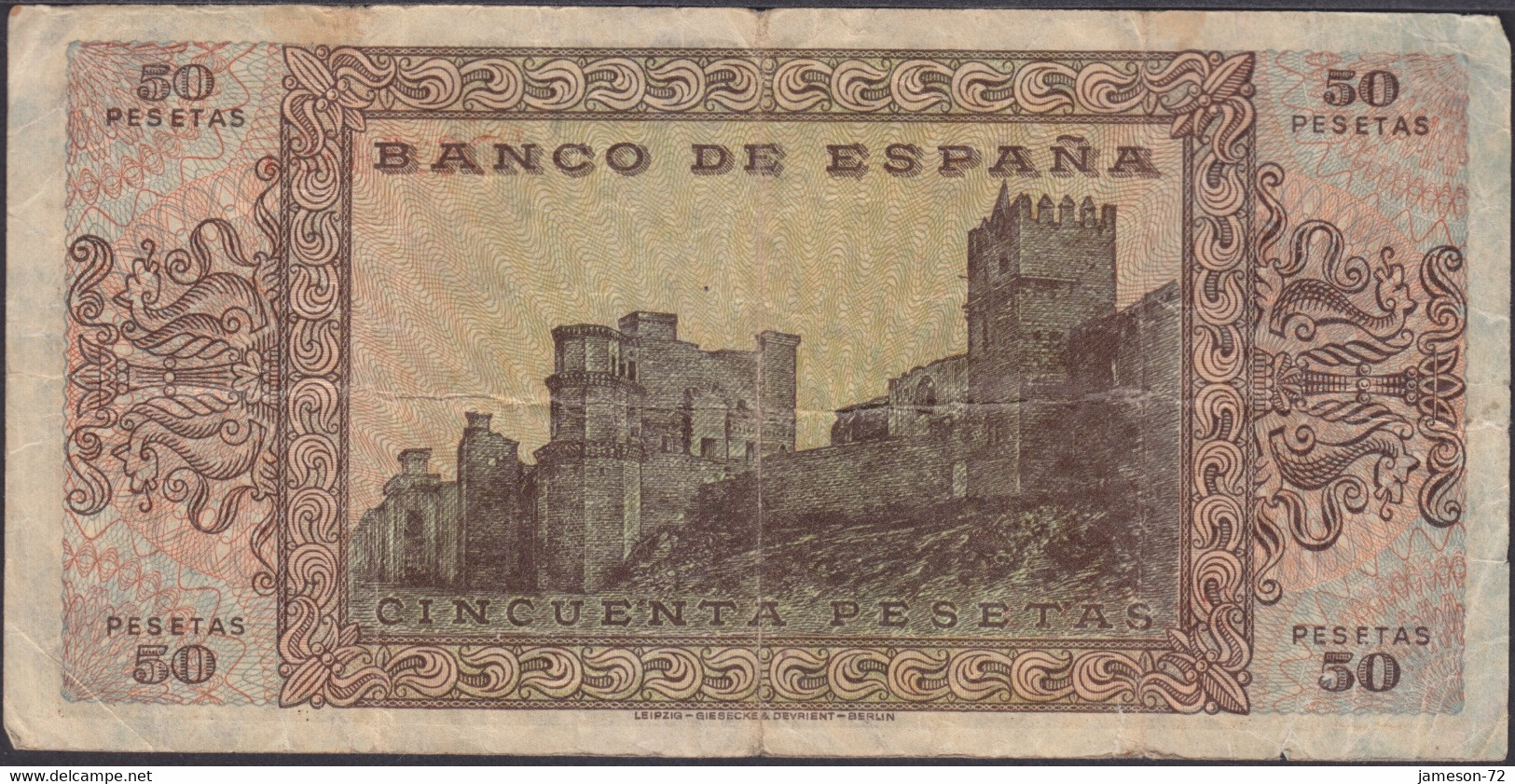 SPAIN - 50 Pesetas 1938 "Castle At Olite" P# 112 Europe Banknote - Edelweiss Coins - 50 Pesetas