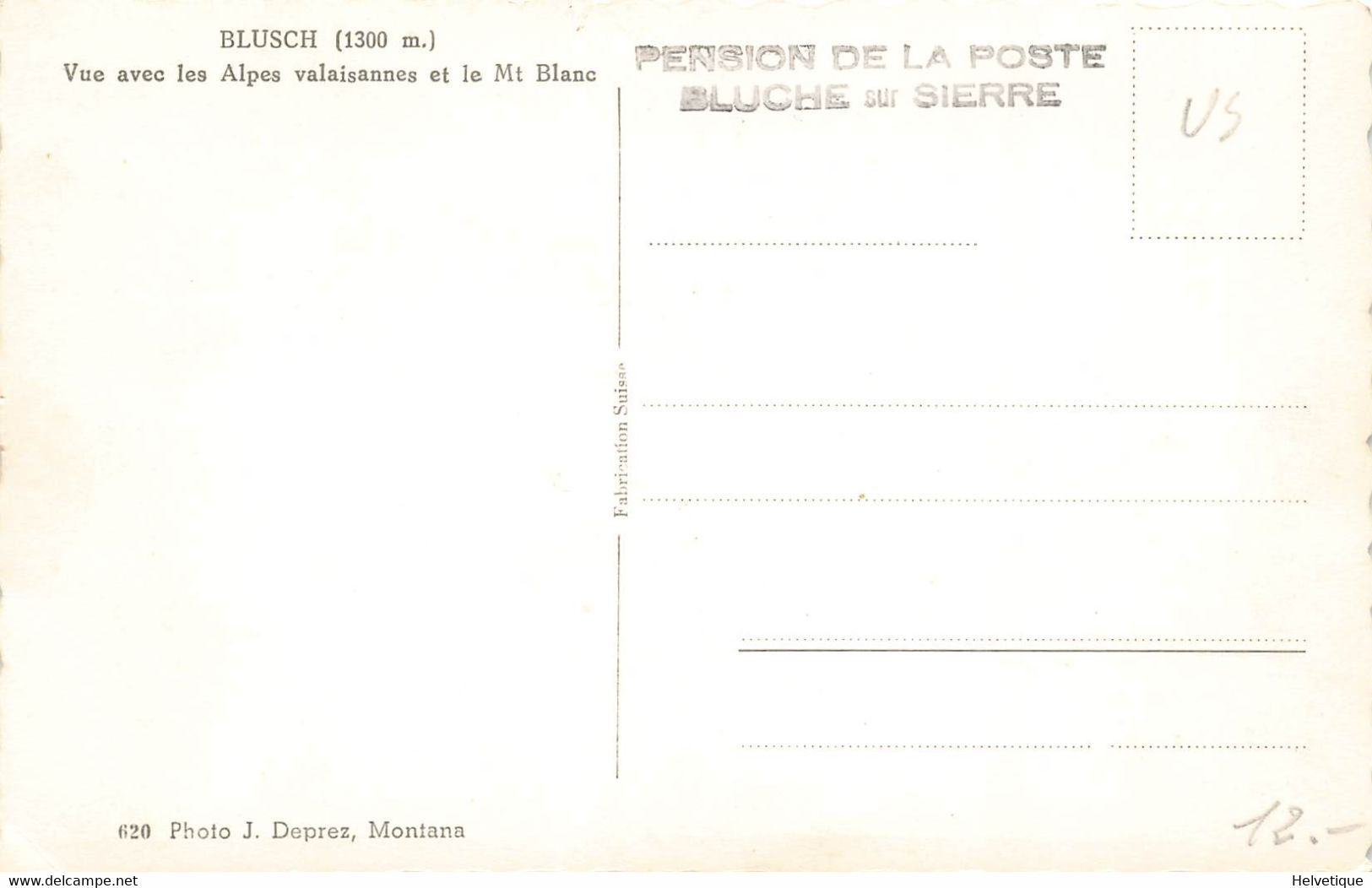 Blusch Sur Sierre Vue Avec Les Alpes Valaisannes Et Le Mt. Blanc / Près Montana / Cachet Pension De La Poste - Sierre