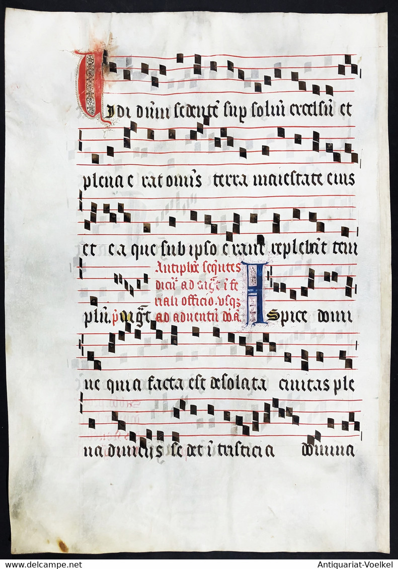 Seltenes, Sehr Großes Original Pergament-Blatt Aus Einer Antiphonar-Handschrift Des 15. Jahrhunderts / Very Ra - Theatre & Scripts