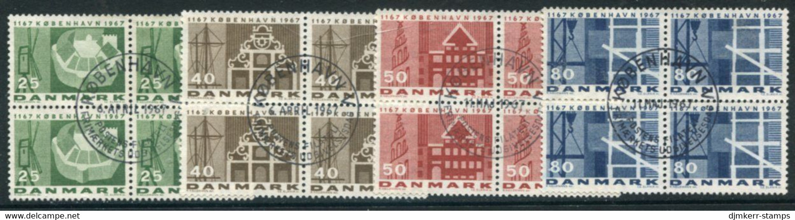 DENMARK 1967 Copenhagen 800th Anniversary Blocks Of 4 Used   Michel 451-54x - Gebruikt