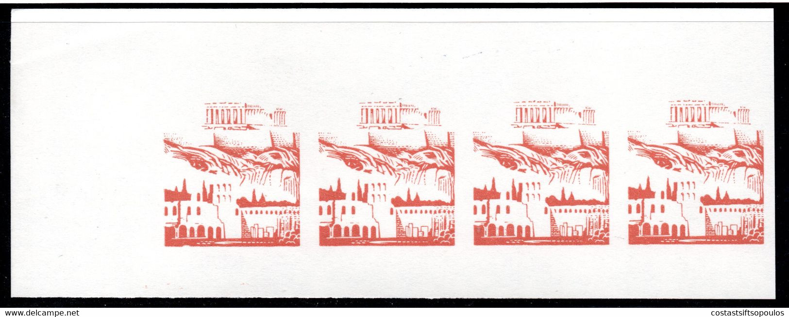 989.GREECE,1965 ART.ACROPOLIS 4.5 DR. COLOUR TRIAL PROOF STRIP OF 4 ,WITHOUT GUM - Proofs & Reprints