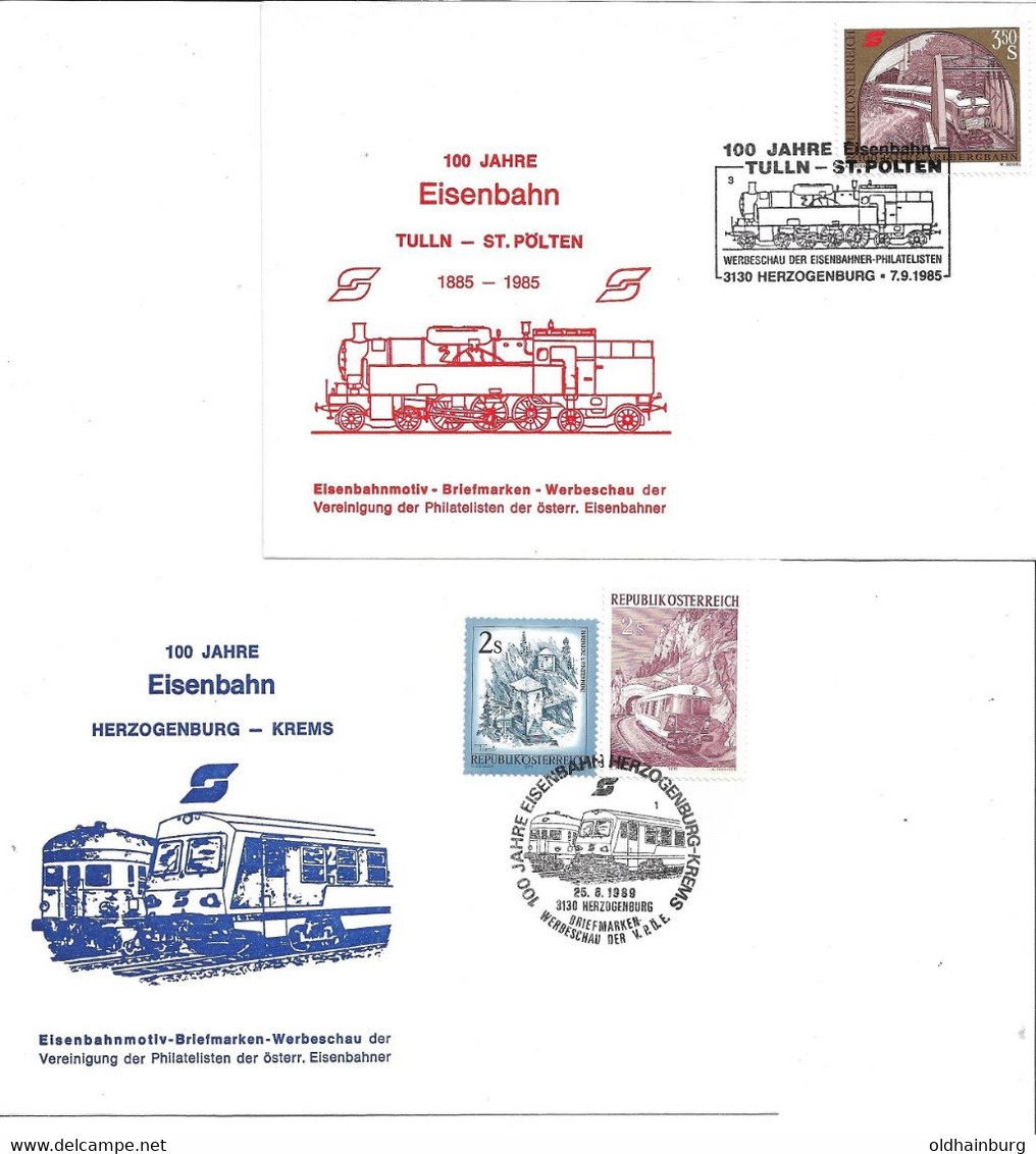 2135x: Zwei Sonderstempel 3130 Herzogenburg Eisenbahn- Philatelie Herzogenburg-Krems Und Tulln-St. Pölten 1985/89 - Herzogenburg