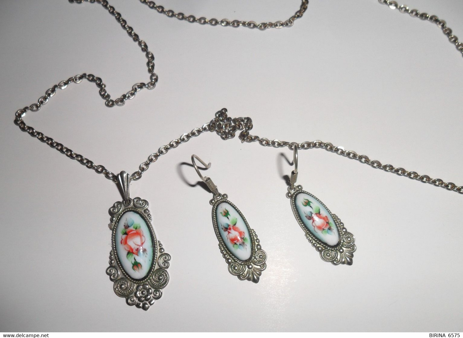 Set. PENDANT WITH CHAIN + EARRINGS. FINISH. VINTAGE. Decoration. - 11-12 - Collane/Catenine