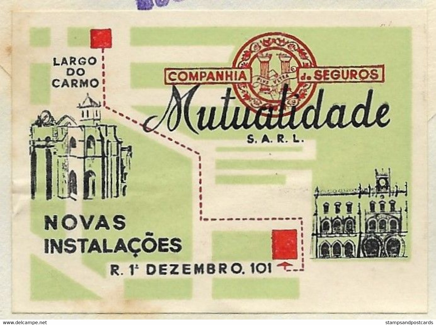 Portugal Lettre Assurance Mutualidade Vignette EMA Cachet Rouge 1959 Cover Cinderella Insurance Co. Franking Meter - Lettres & Documents