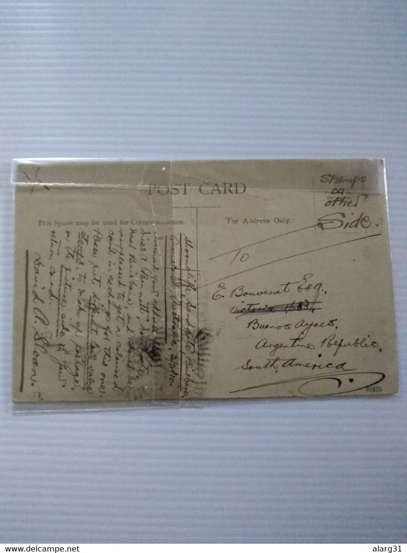 Queensland.2/2/1910.postcard.brisbane Coaling Industry.pier.pretty Stamps.&cancel.rare Destine Argentina.better Conditio - Lettres & Documents