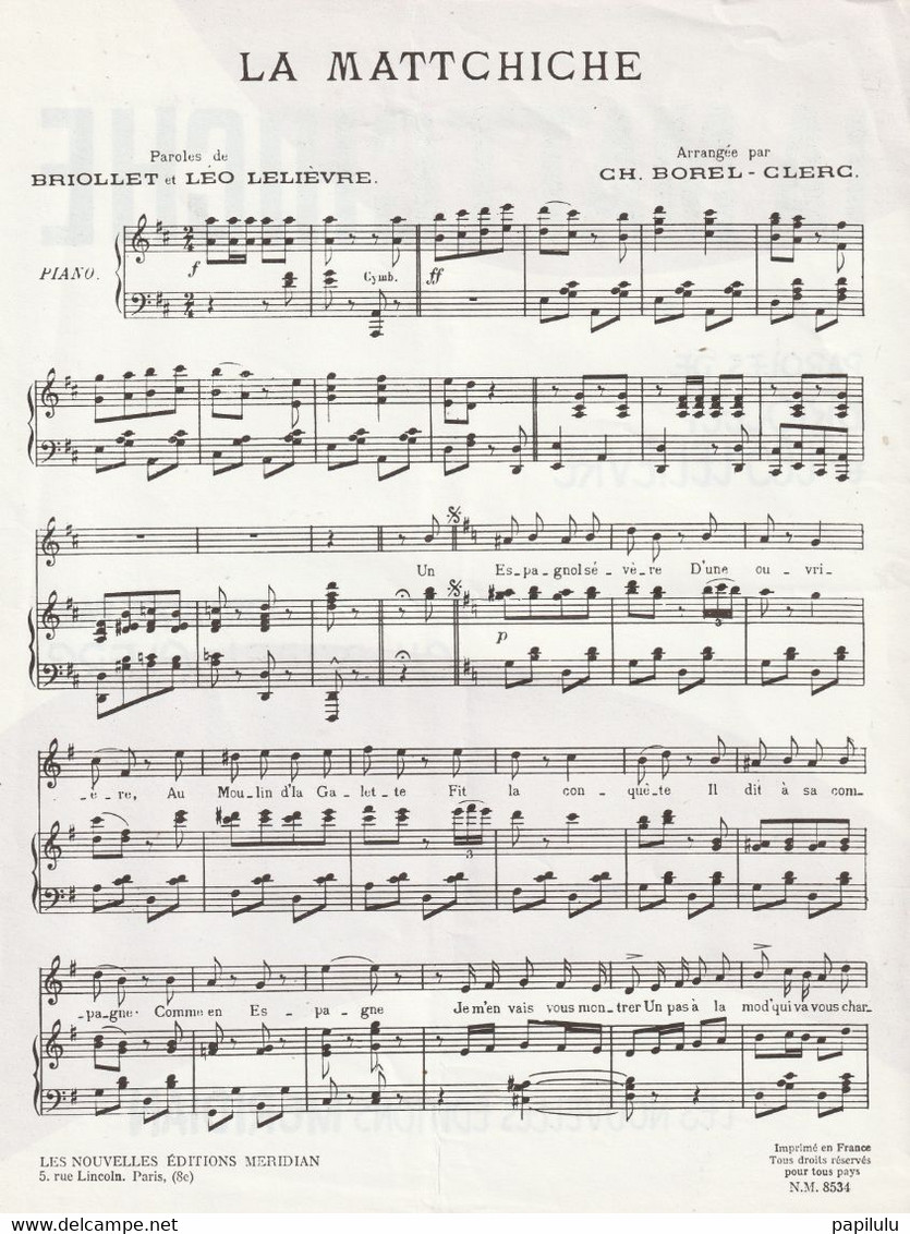 PARTITIONS MUSICALES 114 : La Mattchiche  piano  arrangée par Ch Borel  Clerc : édit. Méridian
