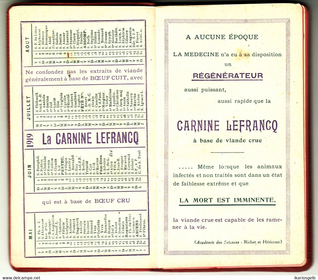 France Romainville Seine 1919 100-p CARNET De VISITES G.LEFRANCO Produits Chimiques Pour Fermiers Kalender Calendrier - Formato Piccolo : 1901-20