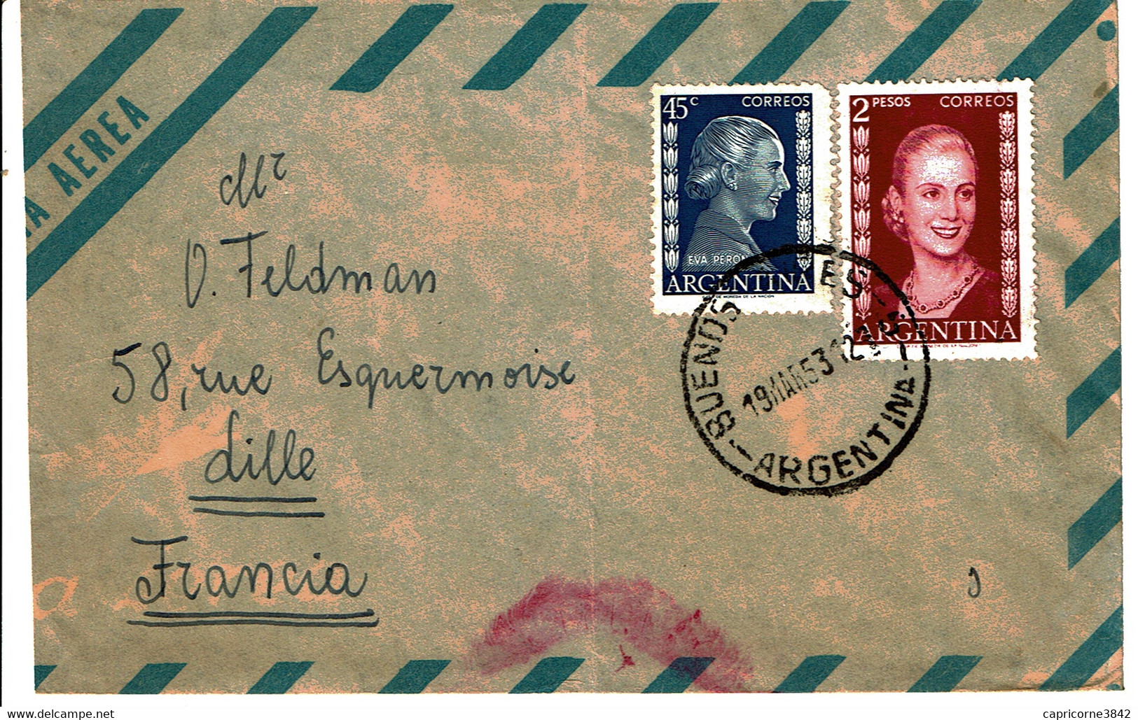 1953 - Lettre D'Argentine Pour Lille (France) - Tp N° 523 + 527 - Brieven En Documenten