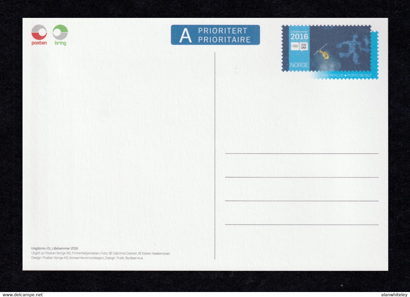 NORWAY 2016 Youth Winter Olympic Games: Pre-Paid Postcard MINT/UNUSED - Winter 2016: Lillehammer (Olympische Jeugdspelen)