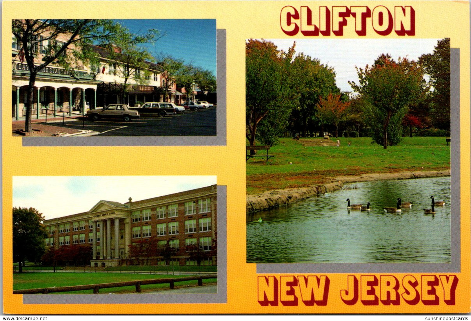 New Jersey Clifton Botany Village Shopping Area Park Scene And Columbus Middle School - Clifton