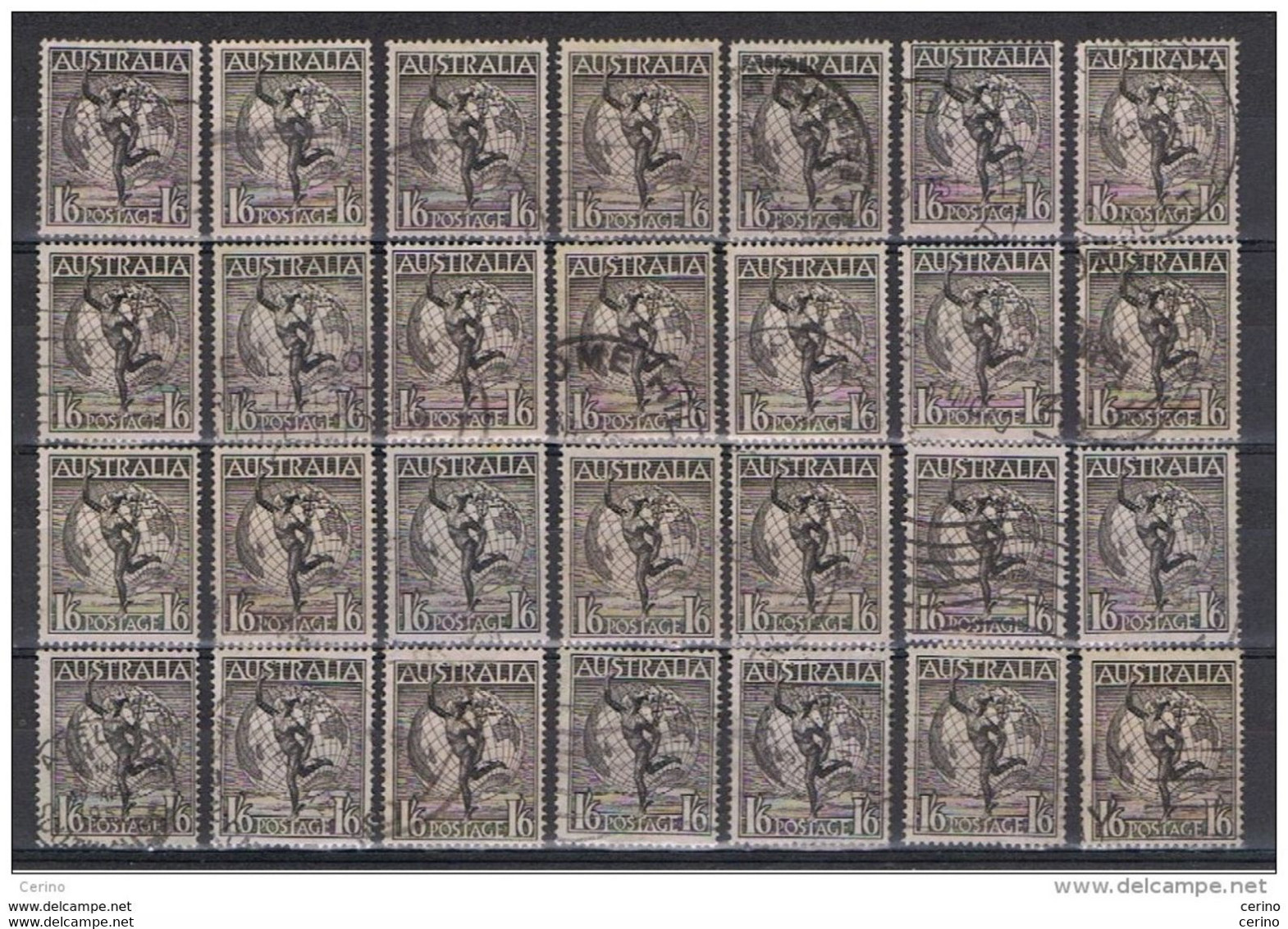 AUSTRALIA:  1949  AIR  MAIL  -  1/6  USED  STAMPS  -  REP.  28  EXEMPLARY  -  WATERMARK  -  YV/TELL. 7 - Used Stamps