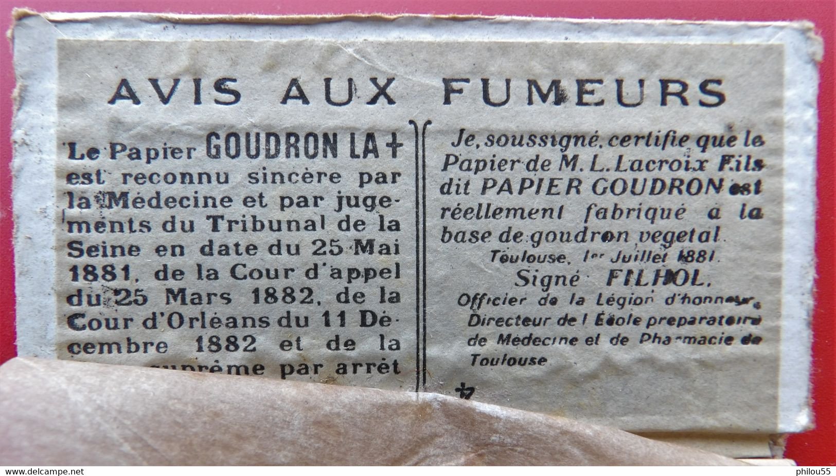 Ancien Carnet De Feuilles A Cigarettes "GOUDRON LA + Lacroix Fils" - Autres & Non Classés