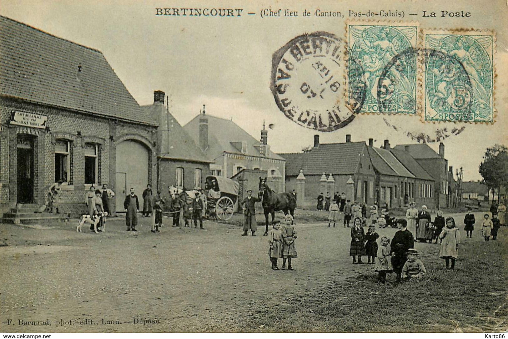Bertincourt * 1907 * Place Et La Poste Du Village * Café De La Place * Villageois Enfants - Bertincourt