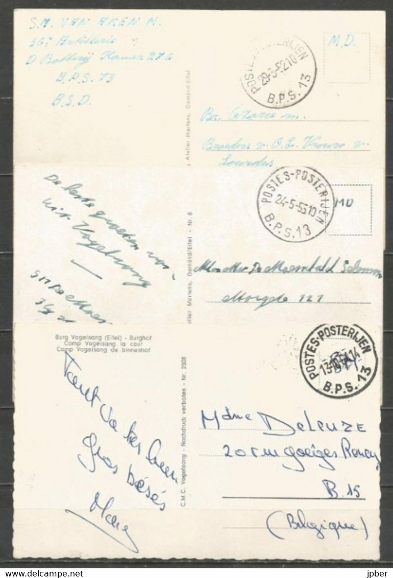 Belgique - Poste Militaire - Cachet "POSTES-POSTERIJEN B.P.S.13" Différents Types Et Dates - CP Burg Vogelsang (Eifel) - Briefe U. Dokumente