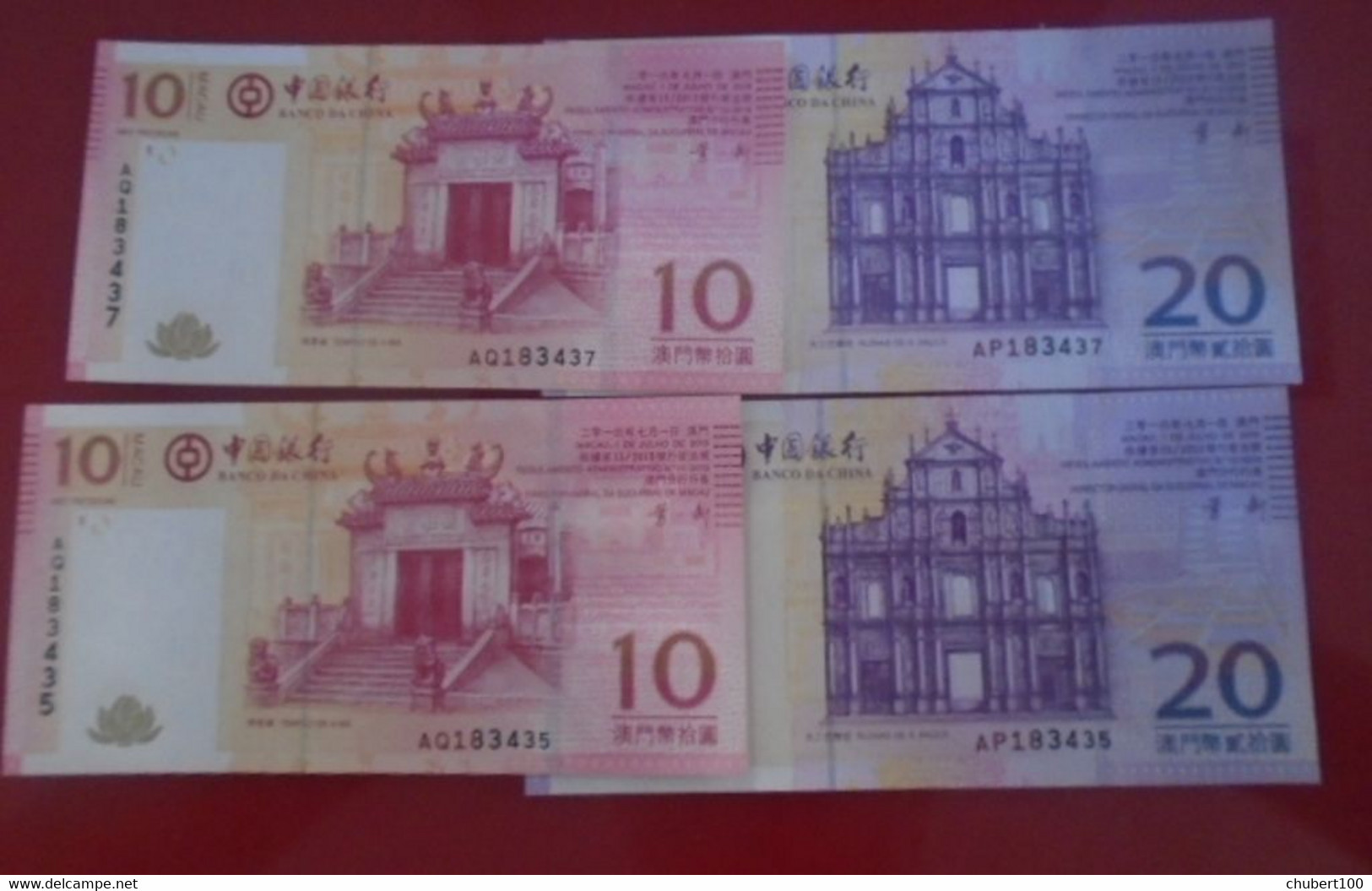 MACAU , P 108 + 109  , 10 + 20 Patacas , 2013, UNC Neuf , 4 Notes , SAME NUMBER - Macau