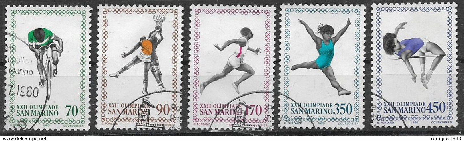 -SAN MARINO  1980 OLIMPIADE A MOSCA SASS. 1058-1062 USATA VF - Gebruikt