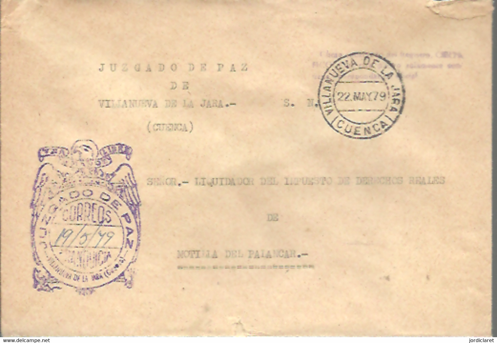 MARCA  JUZGADO DE PAZ  VILLANUEVA DE LA JARA CUENCA 1979 - Franchigia Postale