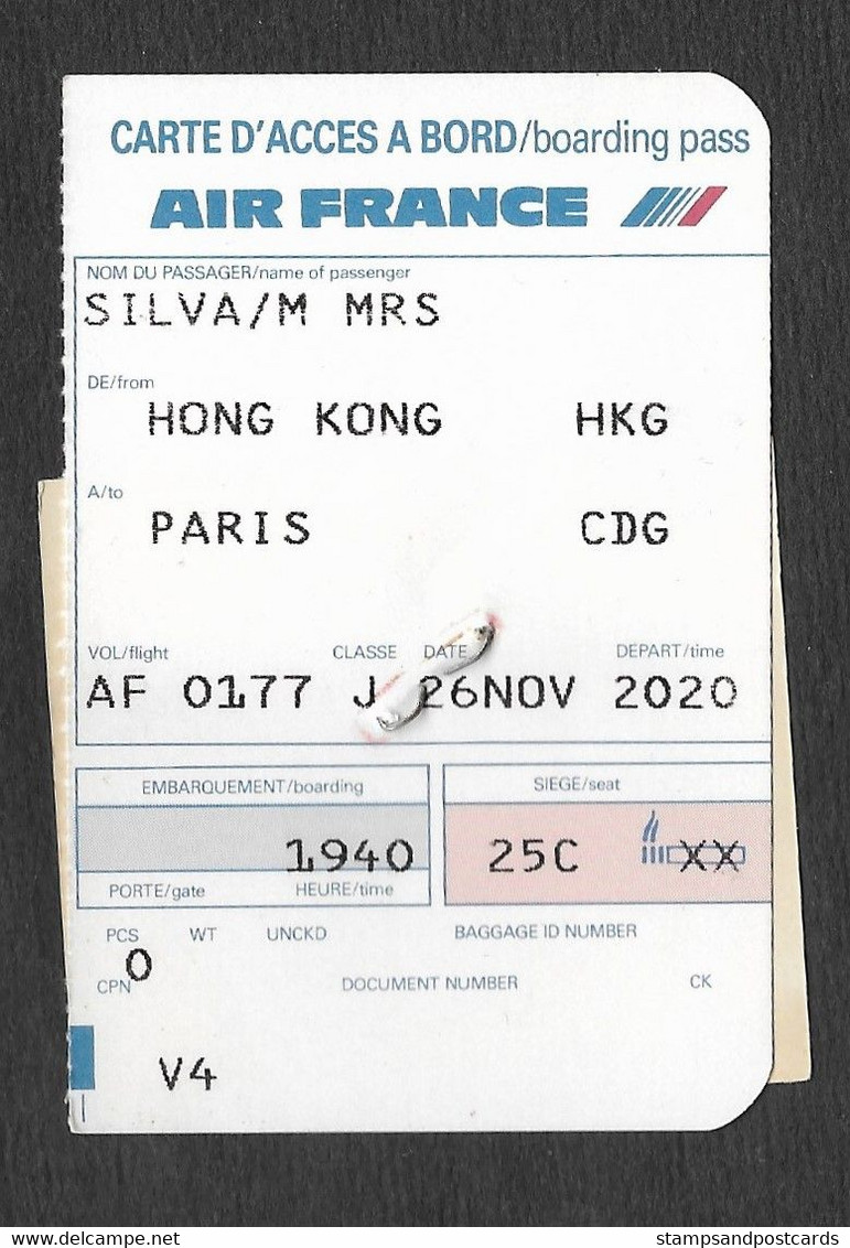 Hong Kong Fiscal Revenue Taxe Aeroport Sur Billet Air France Airport Passenger Tax On Air France Ticket - Postal Fiscal Stamps