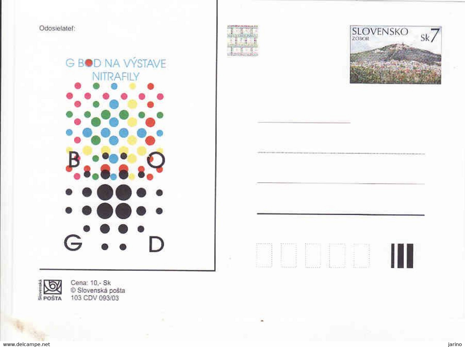 Slovakia 2003. Postal Stationery Card With Hologram, Nitrafila - Bod G - Lettres & Documents