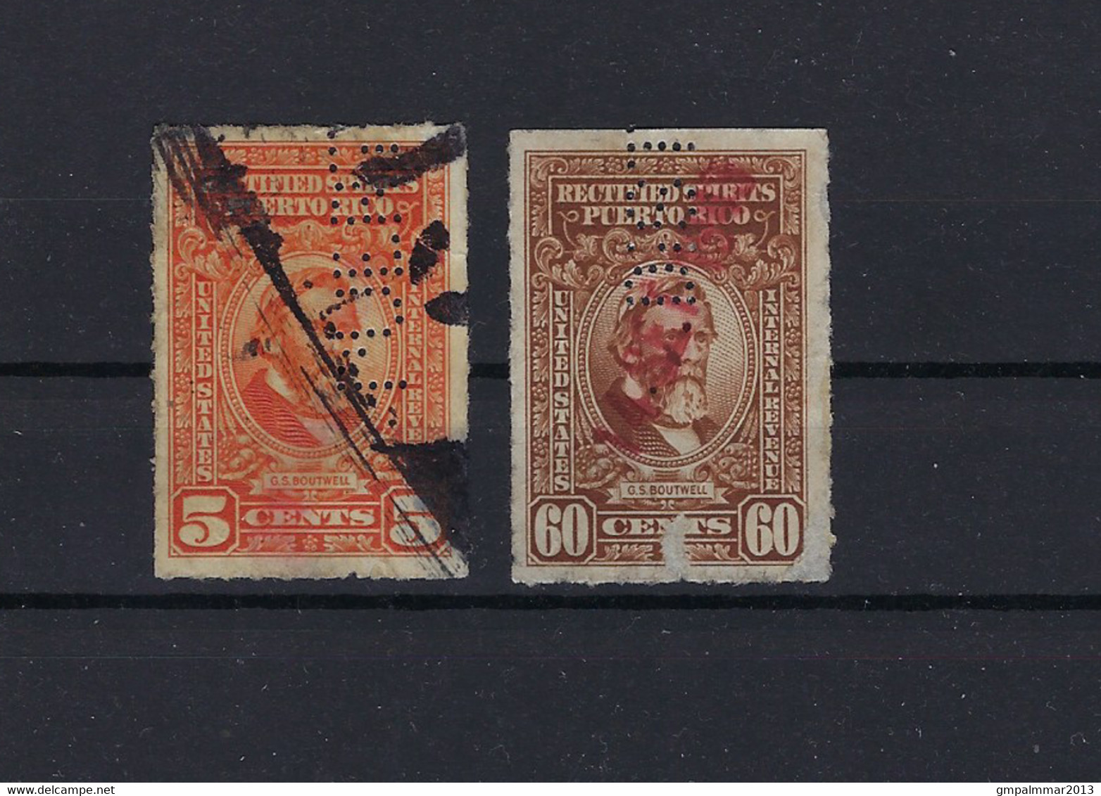 PERFIN / PERFO / LOCHUNG 2 Stamps PUERTO RICO ; Very RARE  ; Details & Condition See 2 Scans ! LOT 207 - Puerto Rico