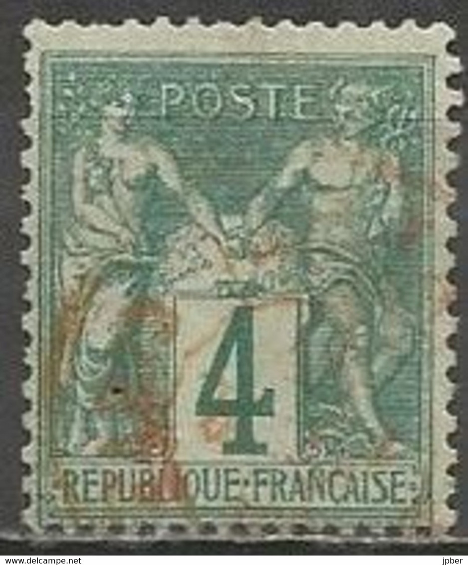 France - Type Sage - Type I (N Sous B) - N°63 4c. Vert - Obl. Rouge Des Imprimés - 1876-1878 Sage (Tipo I)