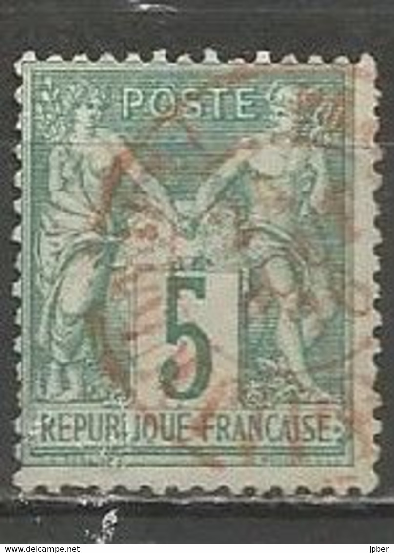 France - Type Sage - Type I (N Sous B) - N°64 5c. Vert - Obl. Rouge Des Imprimés - - 1876-1878 Sage (Tipo I)