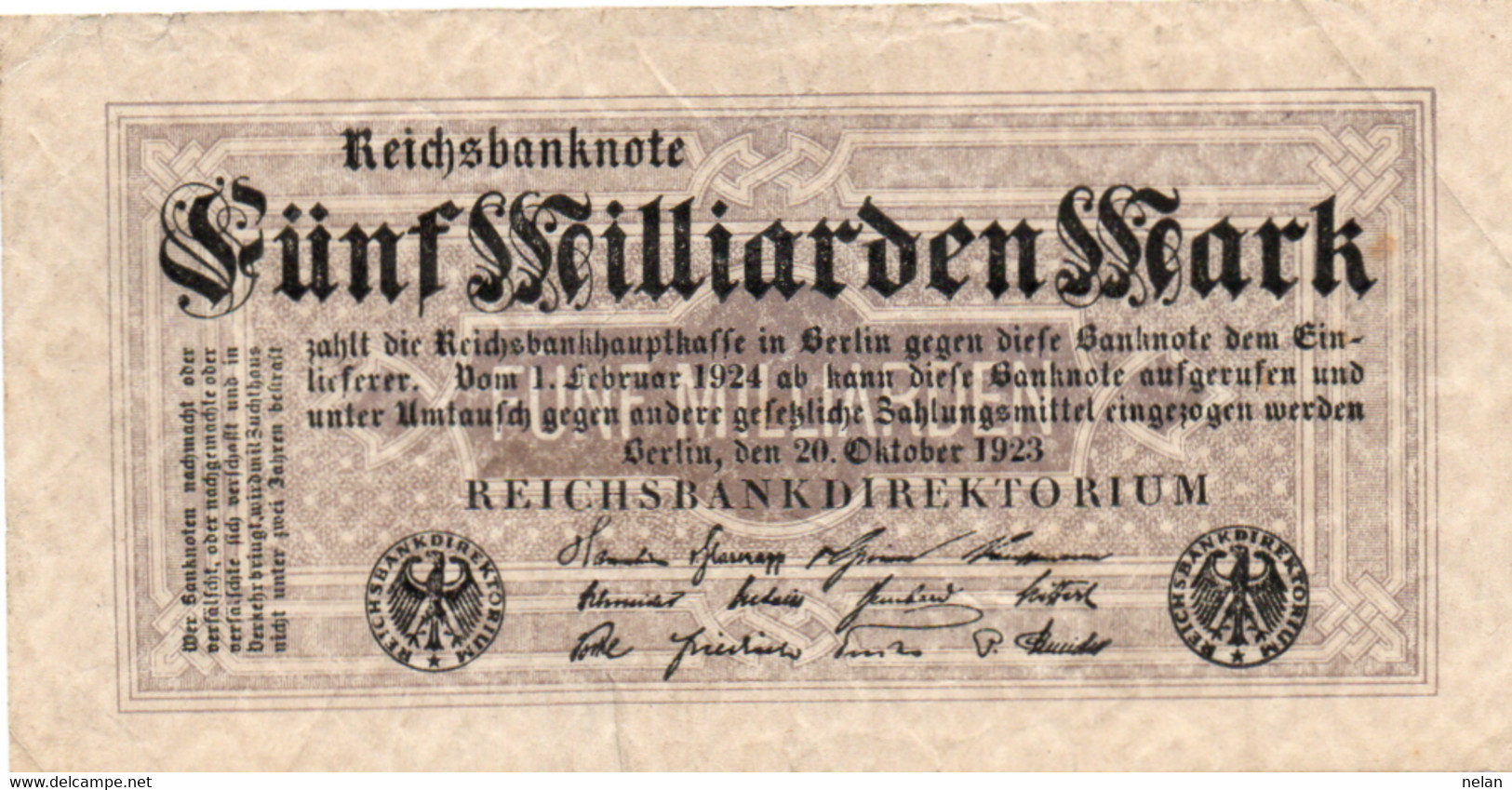 GERMANY - 5 MILLIARDEN MARK 1923 -Wor:P-123b/2, Ros:R-120e - 5 Milliarden Mark