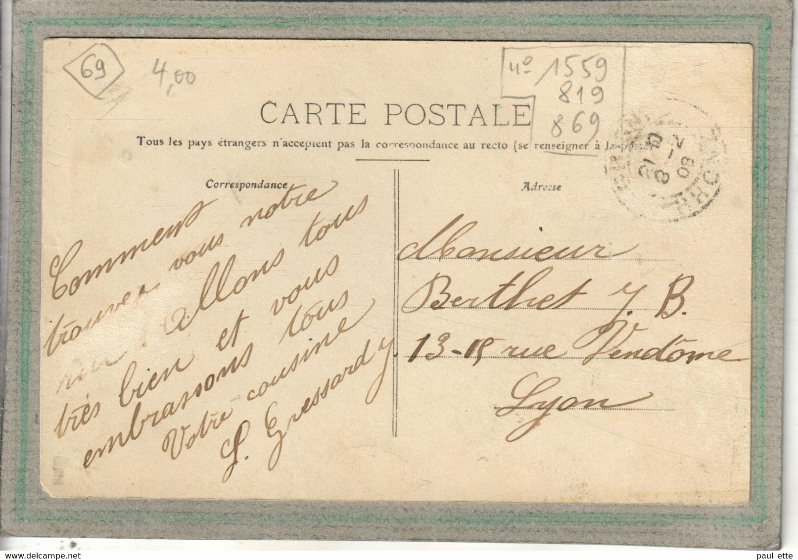 CPA - (69) GRIGNY - Aspect De La Rue Du Sablon En 1908 - Grigny