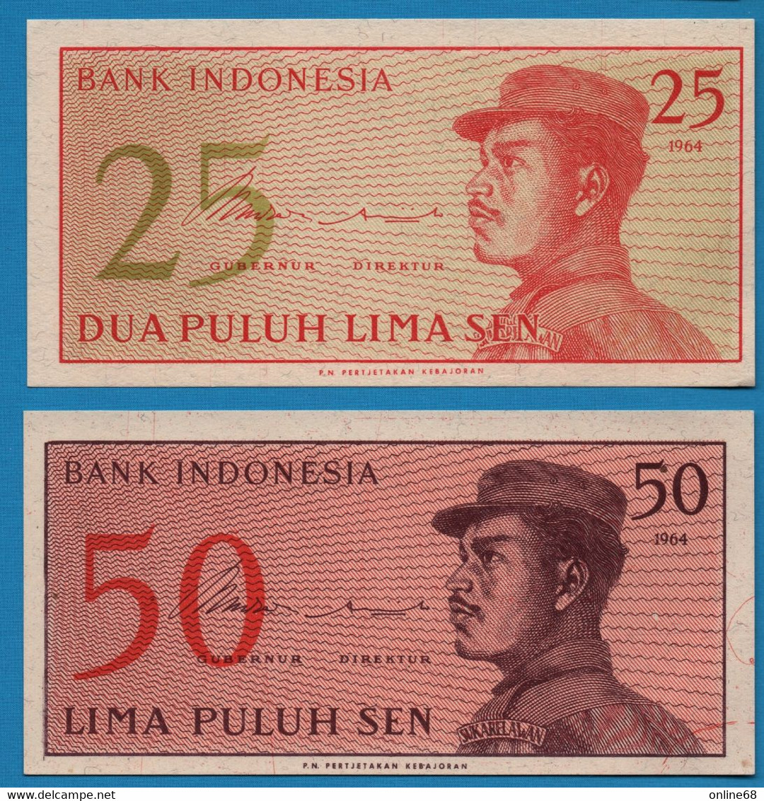 LOT BILLETS 5 BANKNOTES: INDONESIA 1+5+10+25+50 SEN 1964 - Kiloware - Banknoten