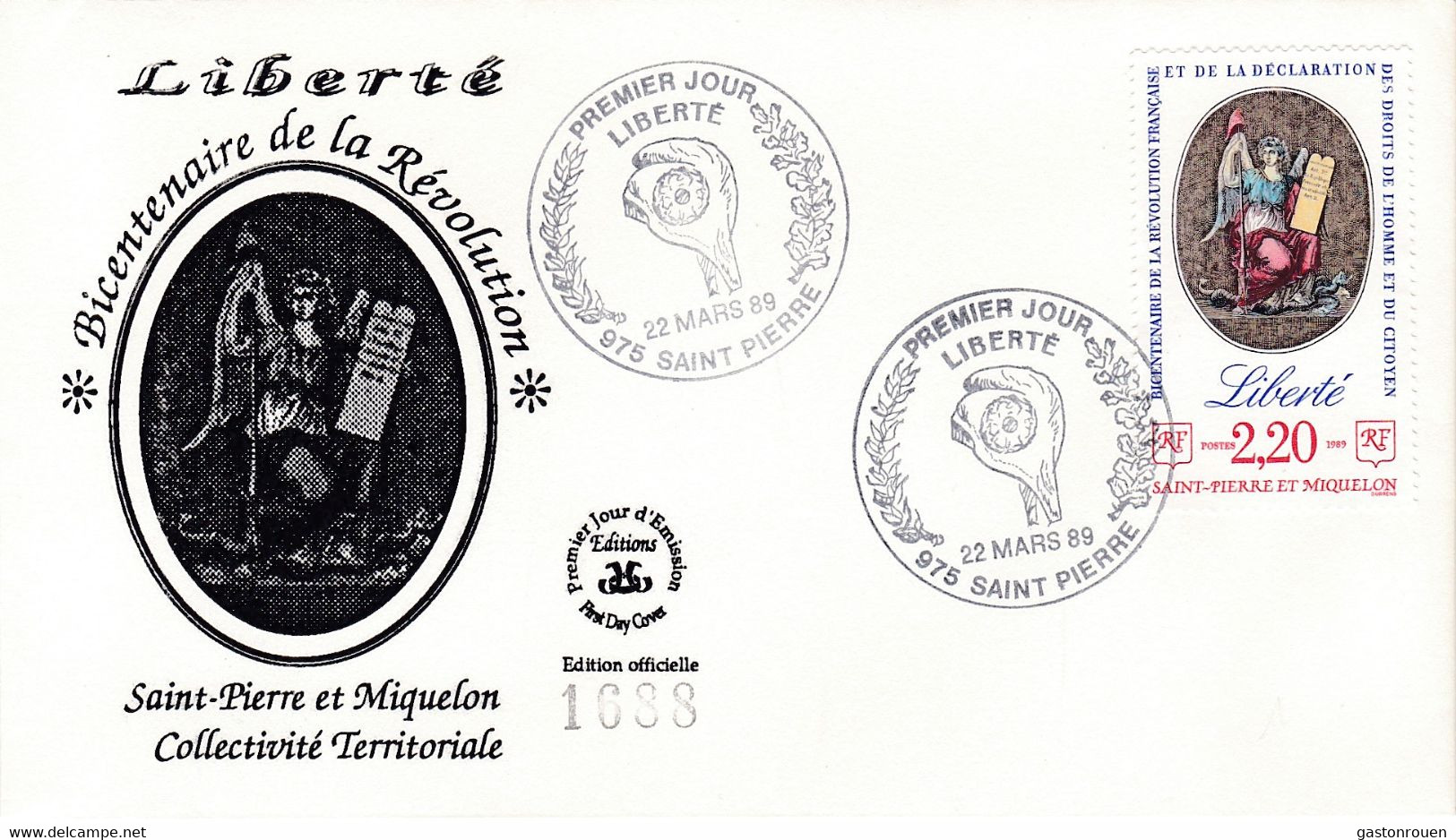 St Pierre & Miquelon PREMIER JOUR FDC 1989 499 Liberté - FDC