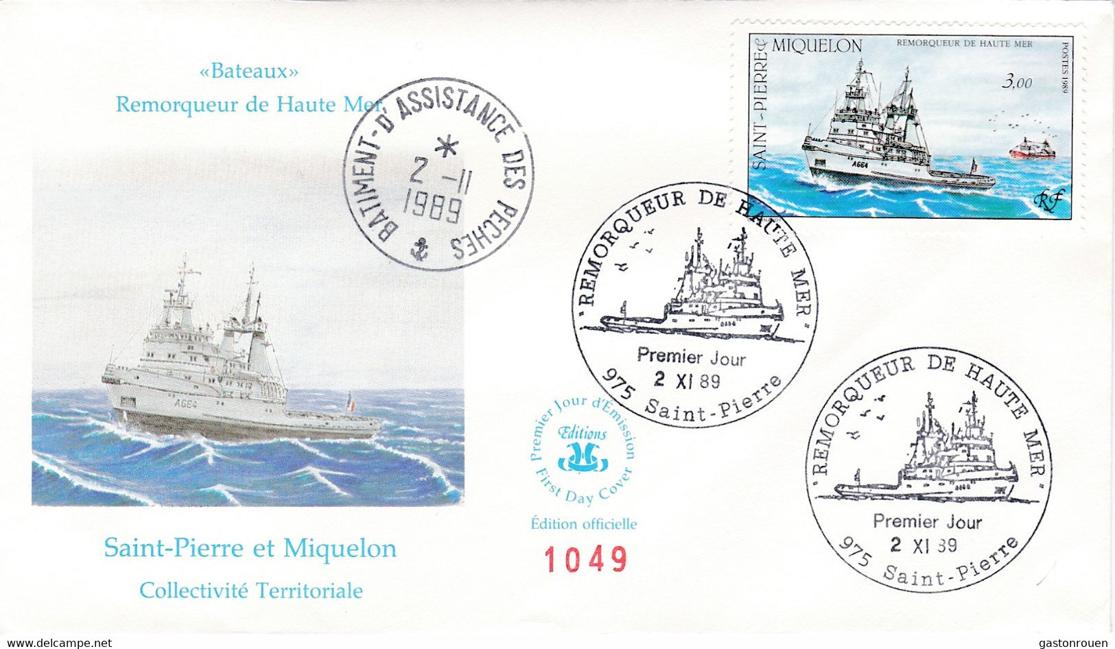 St Pierre & Miquelon PREMIER JOUR FDC 1989 510 Remorqueur Assistance Aux Pêches - FDC