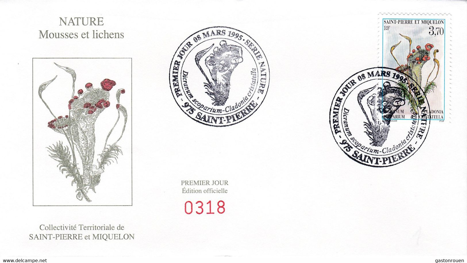 St Pierre & Miquelon PREMIER JOUR FDC 1995 611 Mousses Et Lichens - FDC