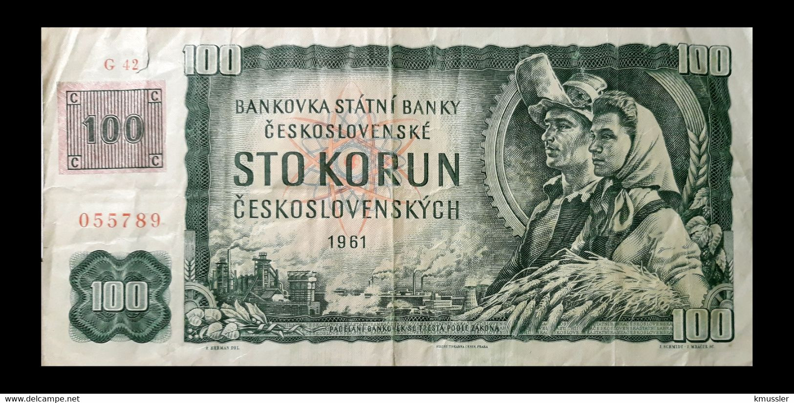 # # # Banknote Tschechien (Czechoslovakia) 100 Korún (mit Klebemarke) # # # - Tchéquie