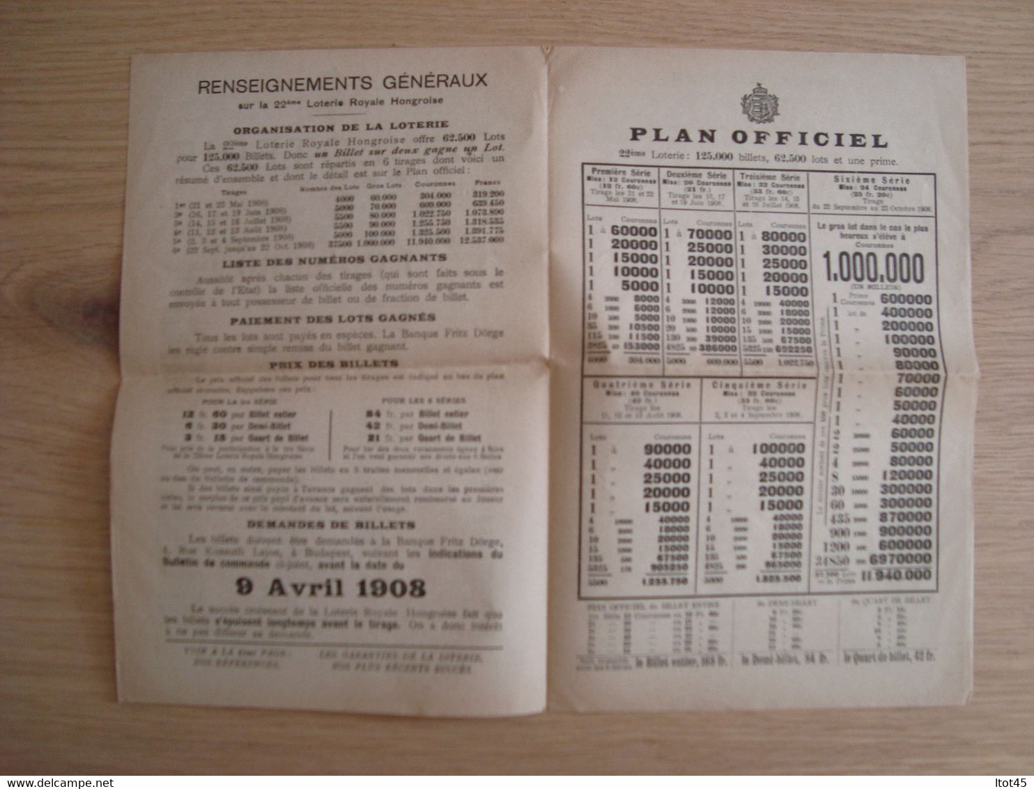 ENVELOPPE + DOCUMENTS LOTERIE ROYALE HONGROISE 1908 - Marcophilie