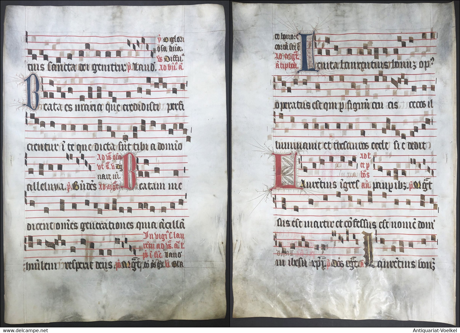 Very Rare Large Elephant Folio Vellum Sheet. Out Of An Antiphonary Manuscript From The 15th Century. / Seltene - Théâtre & Scripts