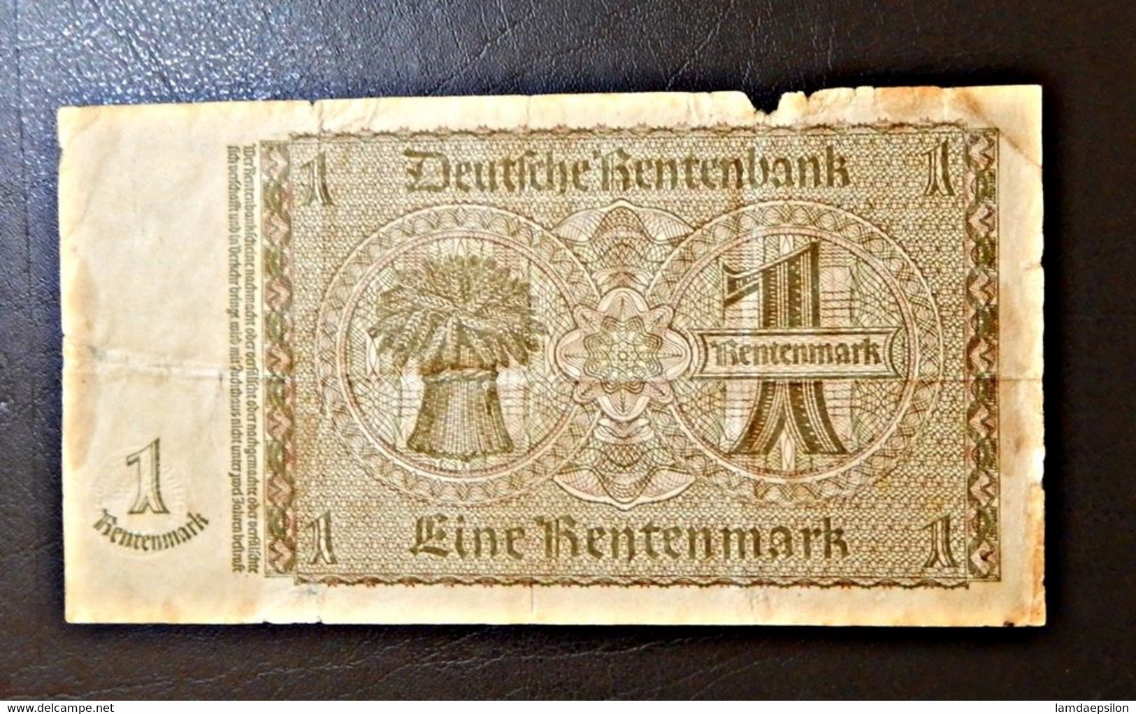 A4 ALLEMAGNE  BILLETS DU MONDE WORLD BANKNOTES  1 RENTENMARK 1937 - 1 Rentenmark