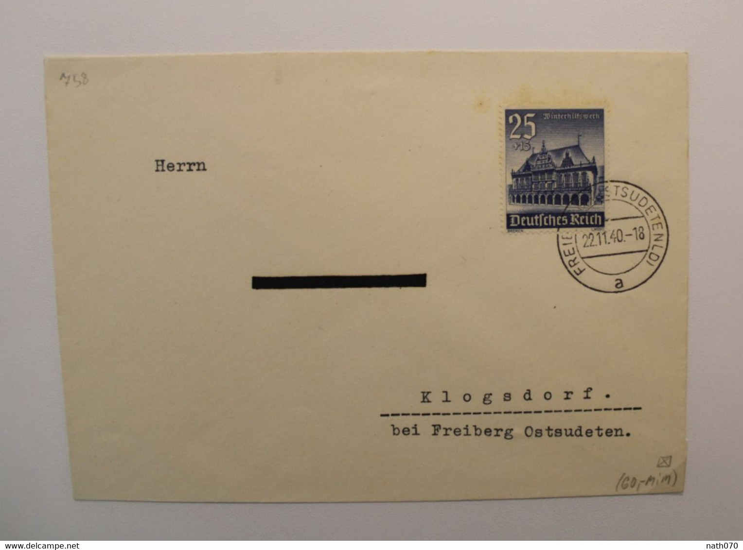 1940 Sudetenland Klogsdorf Ostsudeten Klokočí  Cover Dt Reich Wk2 - Sudetes