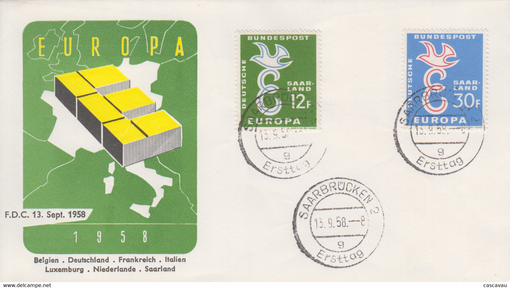 Enveloppe  FDC  1er Jour  SAAR   SARRE   Paire   EUROPA   1958 - 1958