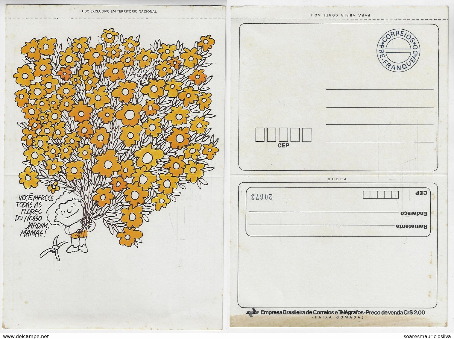 Brazil 1976 Postal Stationery Mother's Day with Large Bouquet Of Flowers Unused - Moederdag