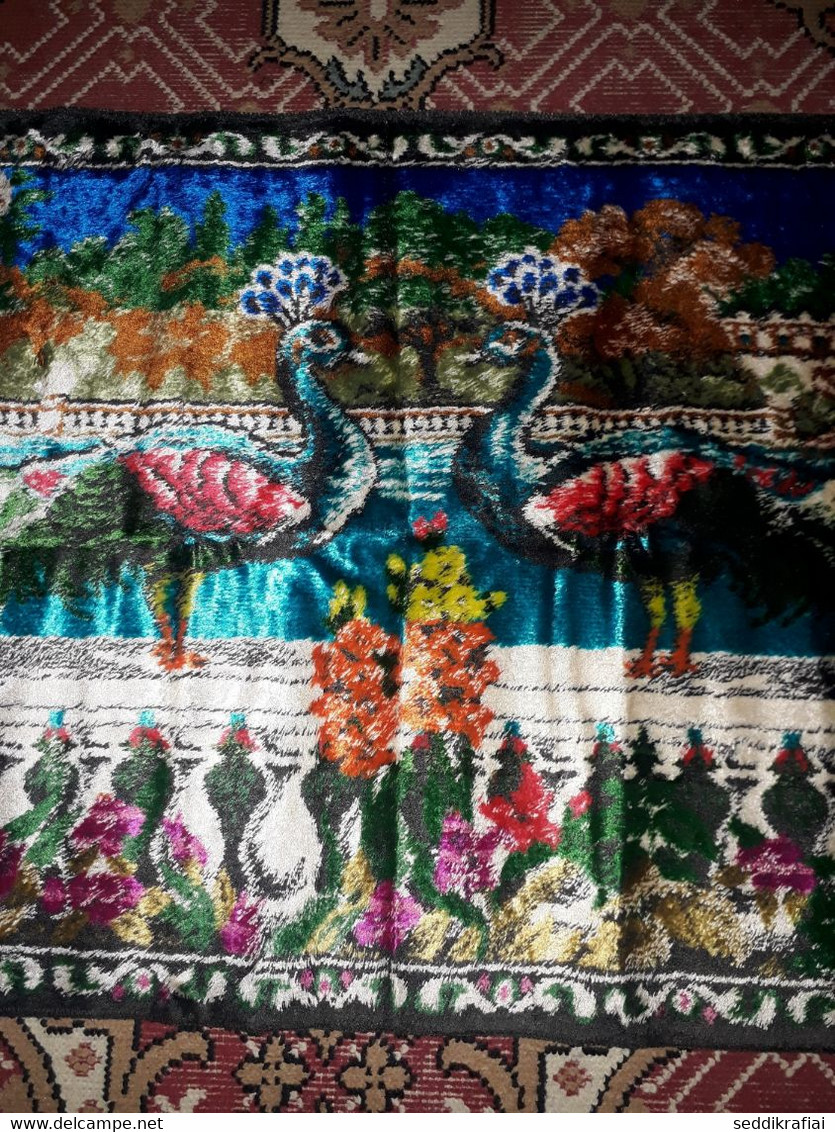 Antique Carpet Peacock Shaggy Woven Tablecloth Colorful Wall Rug Original Tapestry 113x50 - Tappeti & Tappezzeria