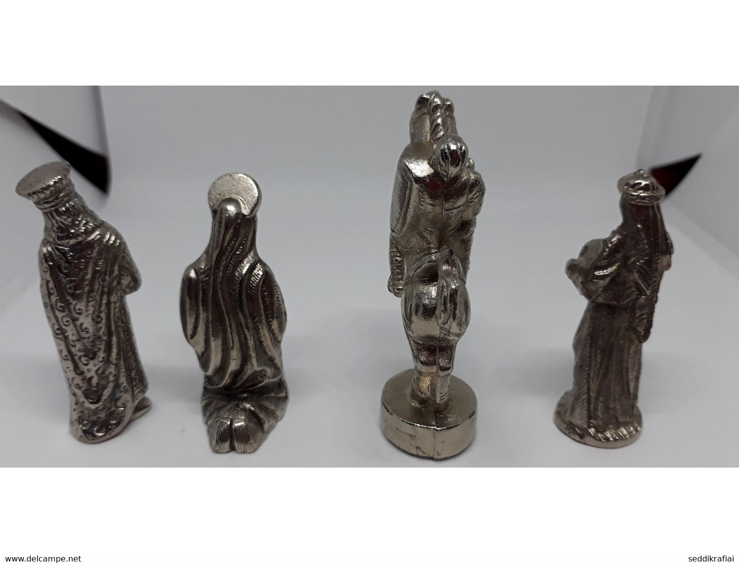 Rare Vintage Set 4 Figures Statue Miniature Prayer Horse Knight Silver Plated - Métal